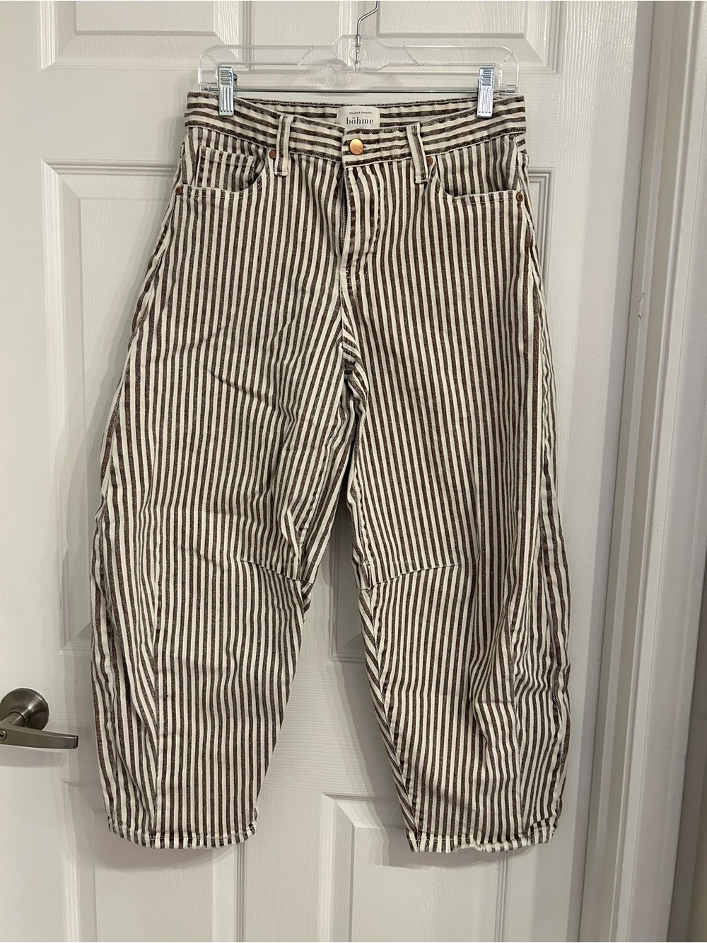 Striped Barrel Pants - Brown & Cream